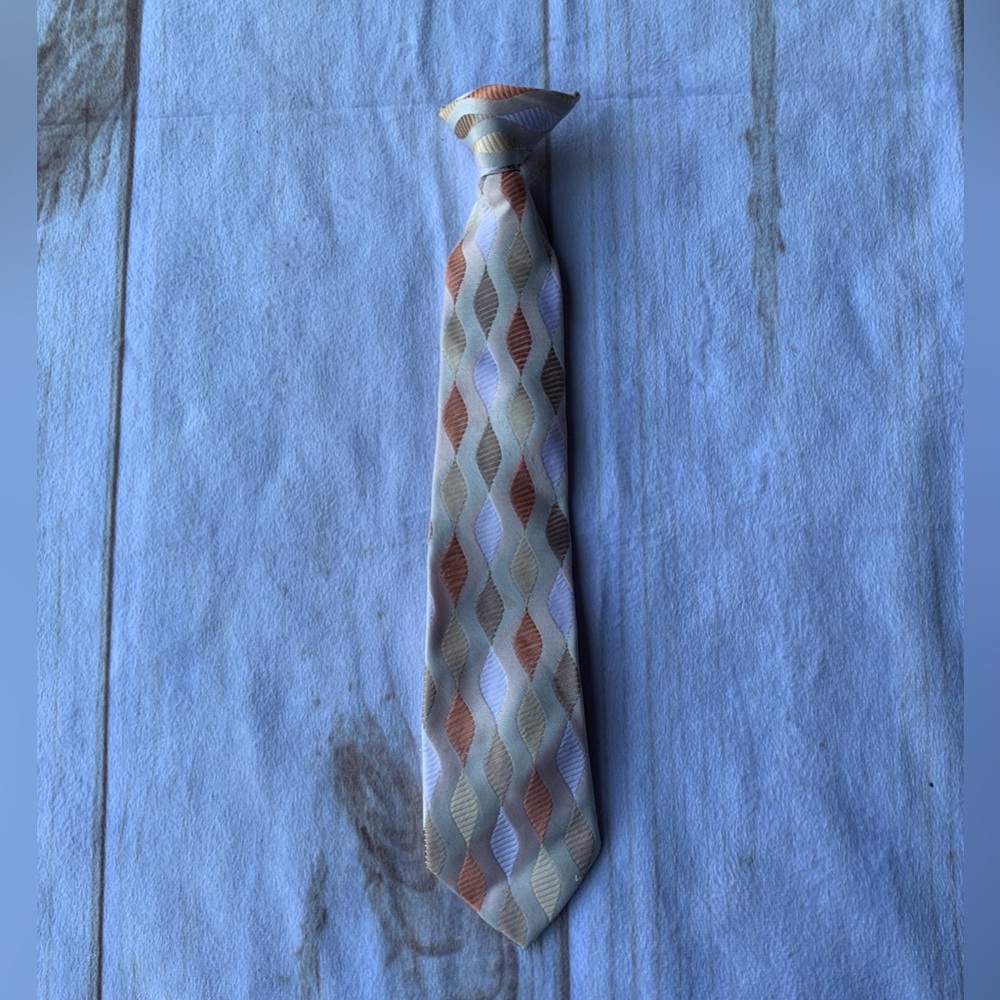 Beige Multicolored Clip On Tie